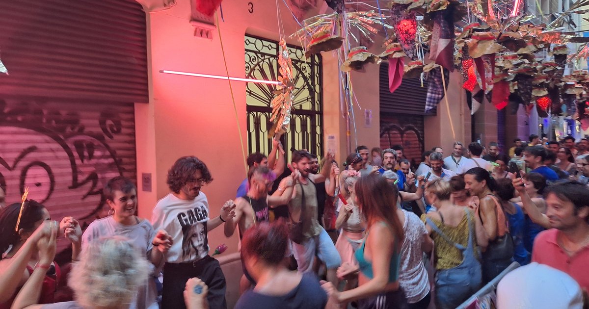 A handmade decorated street during the Festa Major de Gràcia in Barcelona