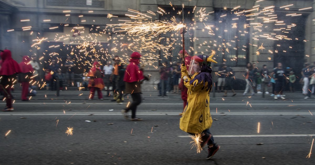 A correfoc fire run during the La Mercè festival in Barcelona